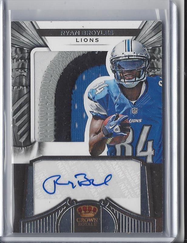 RYAN BROYLES 2012 CROWN ROYALE SILHOUETTE 4 COLOR LIONS PATCH AUTO RC #D /349