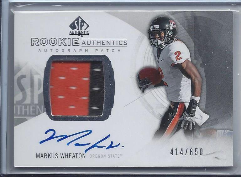 MARKUS WHEATON 2013 SP AUTHENTIC RPA 2 COLOR ROOKIE PATCH ON CARD AUTO RC /650