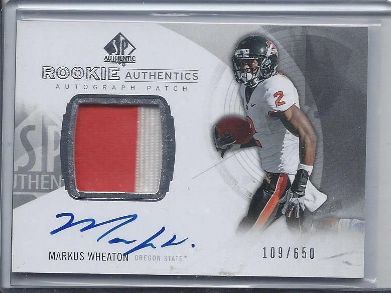 MARKUS WHEATON 2013 SP AUTHENTIC RPA 2 COLOR ROOKIE PATCH ON CARD AUTO RC /650