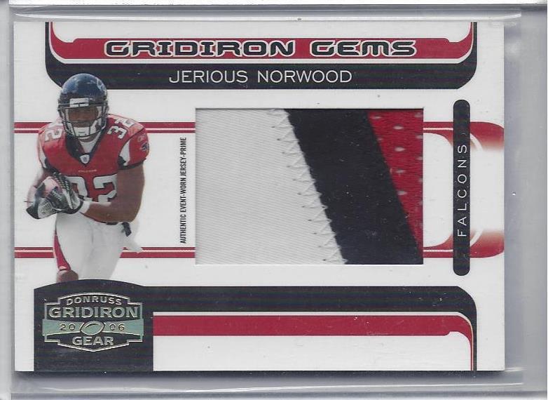 JERIOUS NORWOOD 2006 GRIDIRON GEAR GEMS JUMBO 3 COLOR FALCONS PATCH RC #D /150