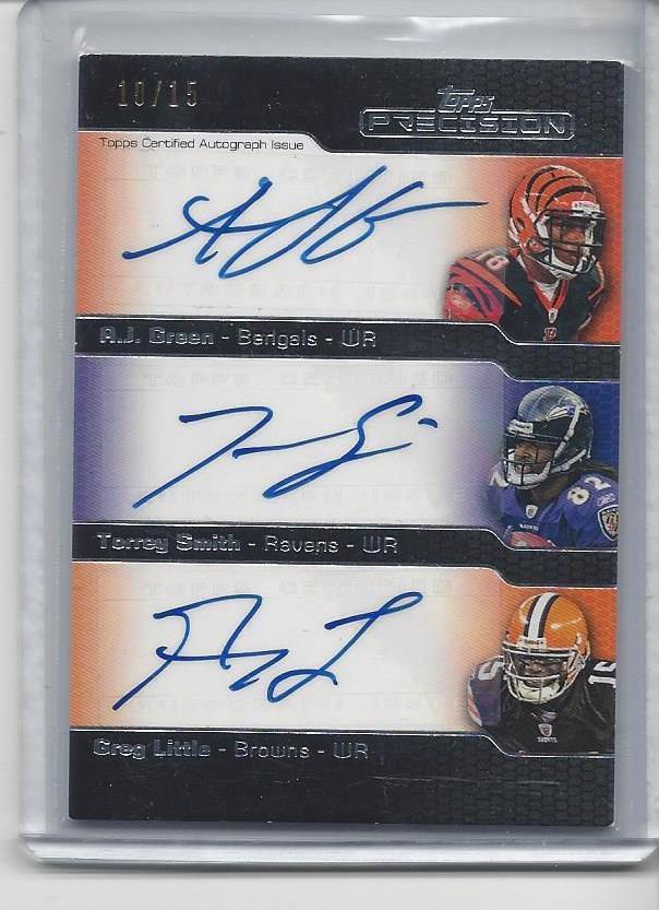 A.J. GREEN TORREY SMITH GREG LITTLE 2011 TOPPS PRECISION TRIPLE AUTO RC #D 10/15