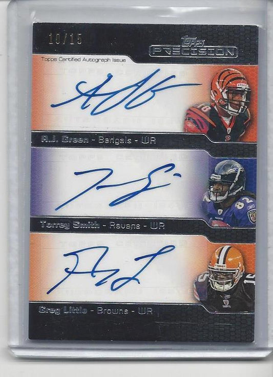 A.J. GREEN TORREY SMITH GREG LITTLE 2011 TOPPS PRECISION TRIPLE AUTO RC #D 10/15