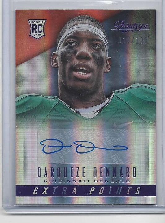 DARQUEZE DENNARD 2014 PRESTIGE EXTRA POINTS PURPLE BENGALS AUTO RC #D 19/100