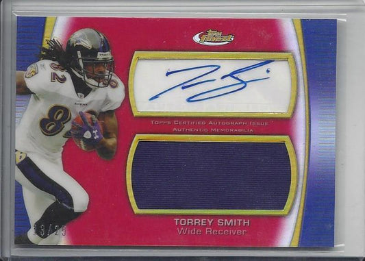 TORREY SMITH 2012 TOPPS FINEST RED REFRACTOR JUMBO JERSEY AUTO #D 13/25