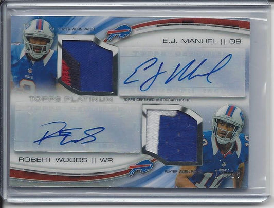 E.J. MANUEL ROBERT WOODS 2013 TOPPS PLATINUM REFRACTOR DUAL PATCH AUTO RC /25