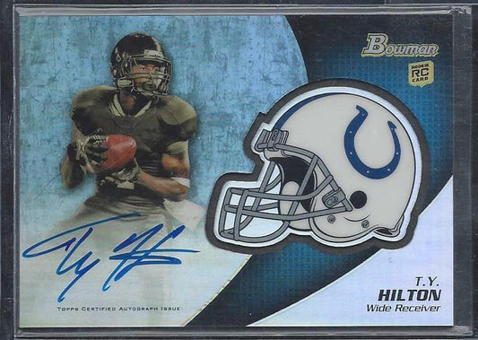 T.Y. HILTON 2012 BOWMAN CHROME COLTS HELMET REFRACTOR ON CARD AUTO RC