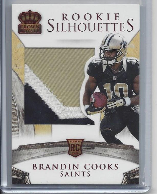BRANDIN COOKS 2014 CROWN ROYALE ROOKIE SILHOUETTE RED 3 COLOR JUMBO PATCH RC /25