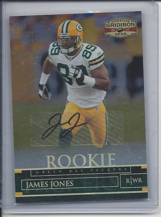 JAMES JONES 2007 GRIDIRON GEAR GOLD PACKERS ROOKIE AUTO RC #D 67/100