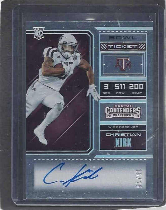 CHRISTIAN KIRK 2018 PANINI CONTENDERS DRAFT PICKS BOWL TICKET AUTO RC #D /25