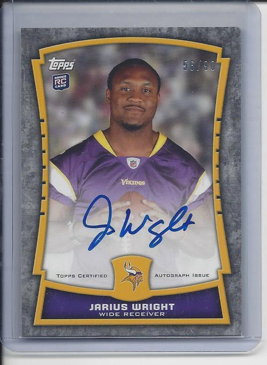 JARIUS WRIGHT 2012 TOPPS ROOKIE PREMIERE VIKINGS ON CARD AUTO RC #D 56/90