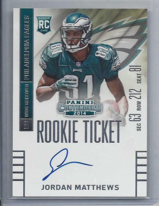 JORDAN MATTHEWS 2014 CONTENDERS ROOKIE TICKET EAGLES ON CARD TRUE RC AUTO #222