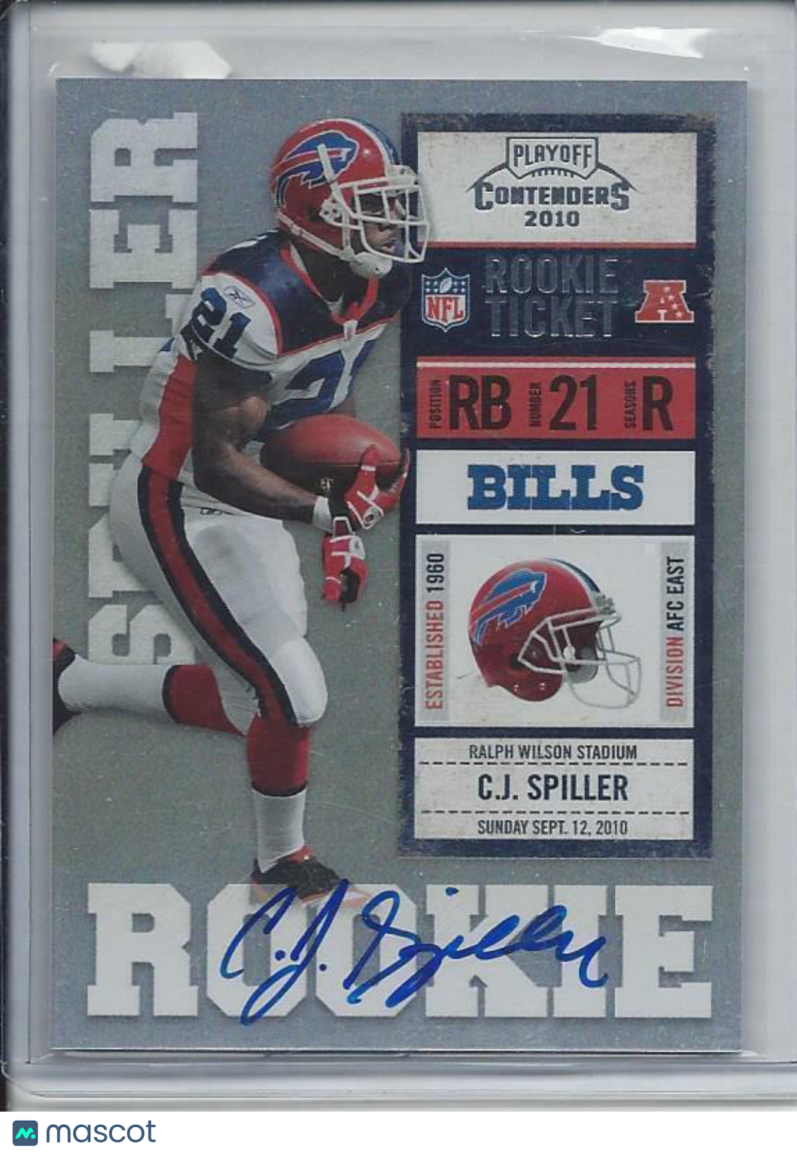 C.J. SPILLER 2010 PLAYOFF CONTENDERS ROOKIE TICKET WHITE VARIATION AUTO RC #206