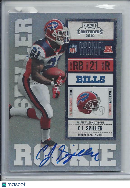 C.J. SPILLER 2010 PLAYOFF CONTENDERS ROOKIE TICKET WHITE VARIATION AUTO RC #206