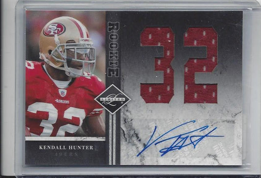 KENDALL HUNTER 2011 LIMITED ROOKIE JUMBO 49ERS JERSEY NUMBER AUTO RC #D 7/10