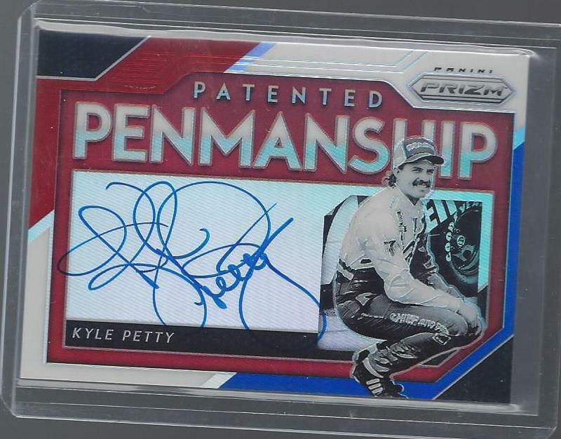 KYLE PETTY 2019 PANINI PRIZM PATENTED PENMANSHIP RED WHITE BLUE ON CARD AUTO