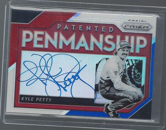 KYLE PETTY 2019 PANINI PRIZM PATENTED PENMANSHIP RED WHITE BLUE ON CARD AUTO