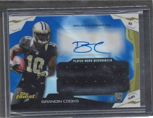 BRANDIN COOKS 2014 TOPPS FINEST BLUE REFRACTOR JUMBO ROOKIE JERSEY AUTO RC /99