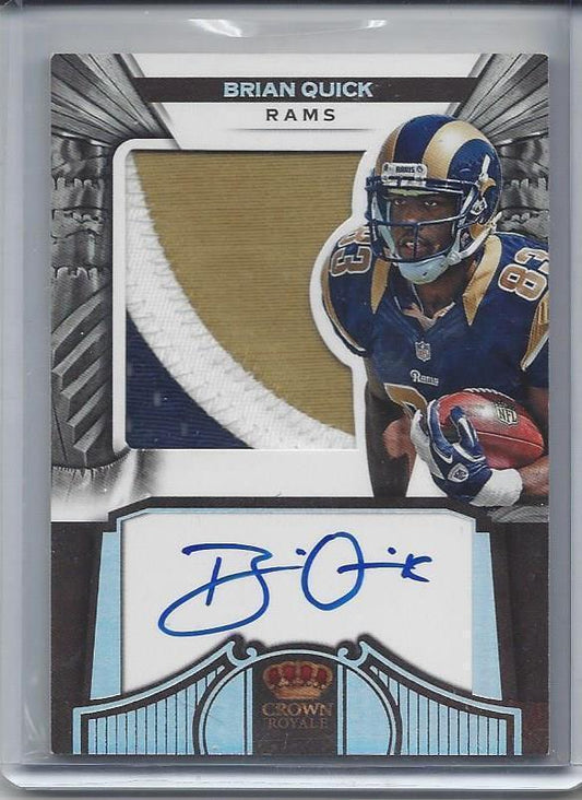BRIAN QUICK 2012 CROWN ROYALE SILHOUETTE 3 COLOR PATCH ON CARD AUTO RC #D 68/149