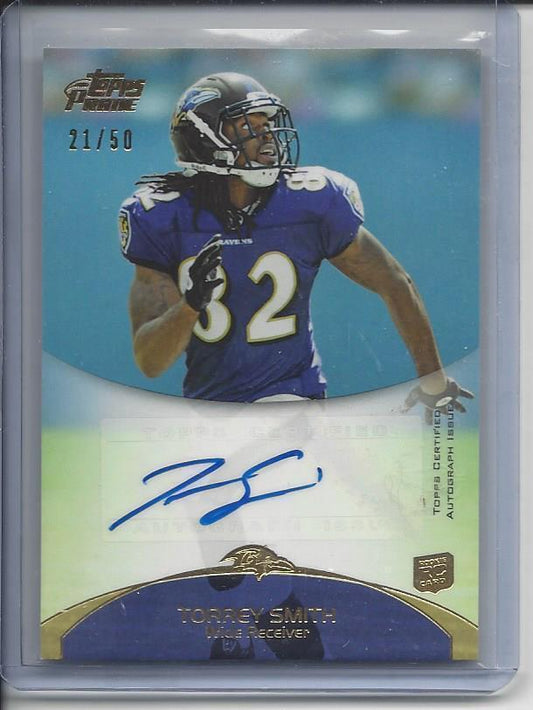 TORREY SMITH 2011 TOPPS PRIME RAVENS GOLD AUTO RC #D 21/50