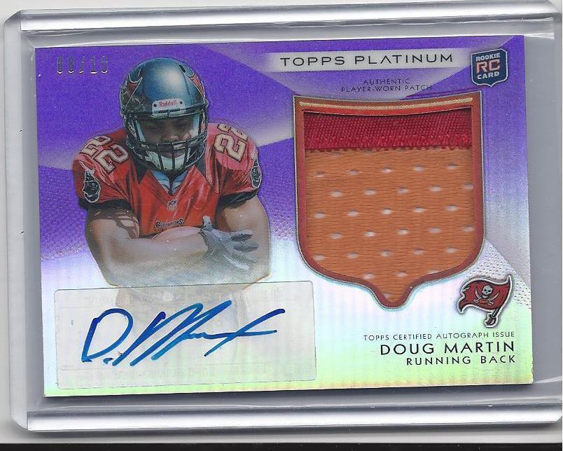 DOUG MARTIN 2012 TOPPS PLATINUM PURPLE REFRACTOR 2 COLOR PATCH AUTO RC #D 8/10