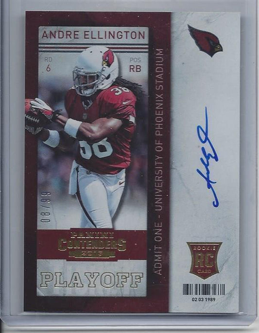 ANDRE ELLINGTON 2013 CONTENDERS PLAYOFF TICKET FOIL VARIATION AUTO RC #D 8/99