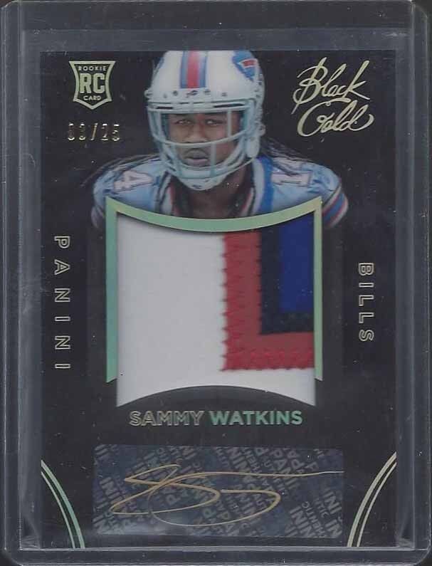 SAMMY WATKINS 2014 BLACK GOLD RPA 4 COLOR JUMBO ROOKIE PATCH AUTO RC #D 3/25