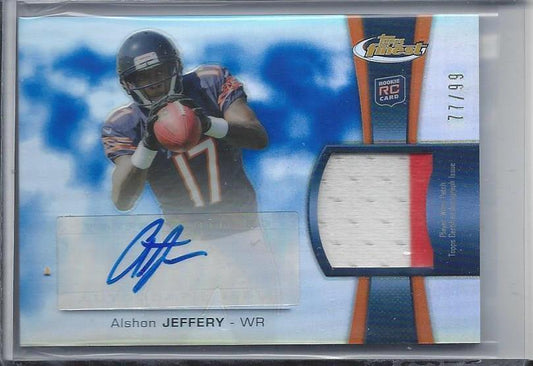 ALSHON JEFFERY 2012 TOPPS FINEST BLUE REFRACTOR RPA 2 COLOR PATCH AUTO RC #D /99