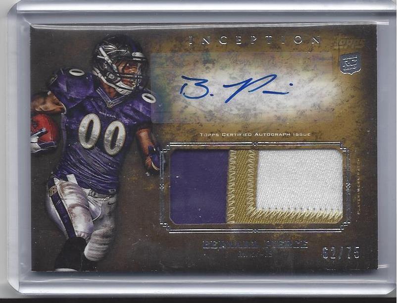BERNARD PIERCE 2012 TOPPS INCEPTION GOLD RPA 3 COLOR RAVENS PATCH AUTO RC #D /75