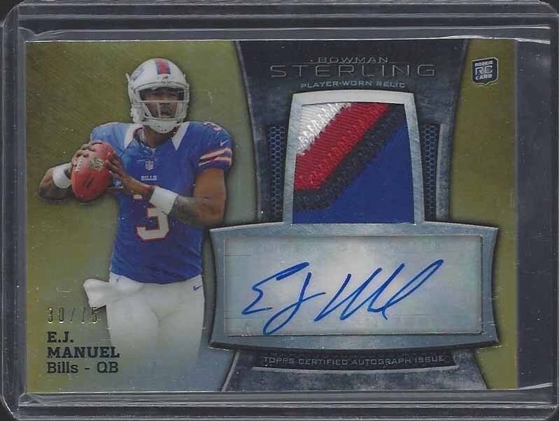 E.J. MANUEL 2013 BOWMAN STERLING GOLD REFRACTOR RPA 4 CLR PATCH AUTO RC #D 30/75