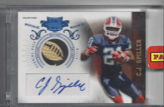 C.J. SPILLER 2010 PLATES & PATCHES PLATINUM FOOTBALL LOGO PATCH AUTO RC #D 4/7