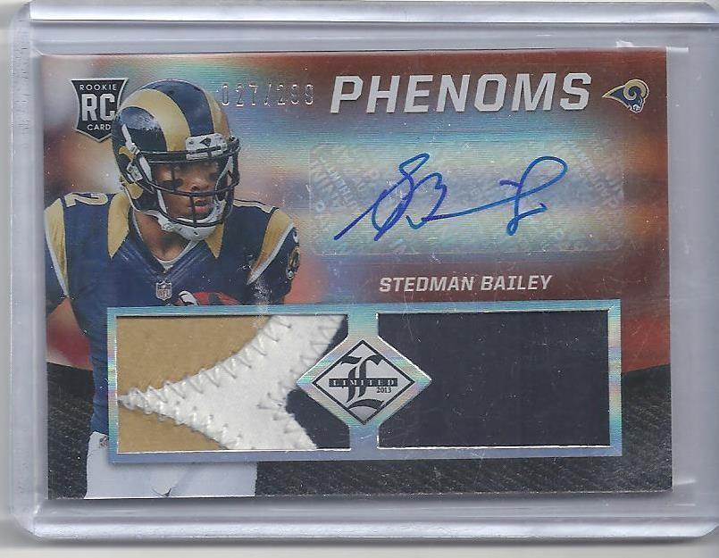 STEDMAN BAILEY 2013 LIMITED PHENOMS DUAL 3 COLOR RAMS PATCH AUTO RC #D 27/299