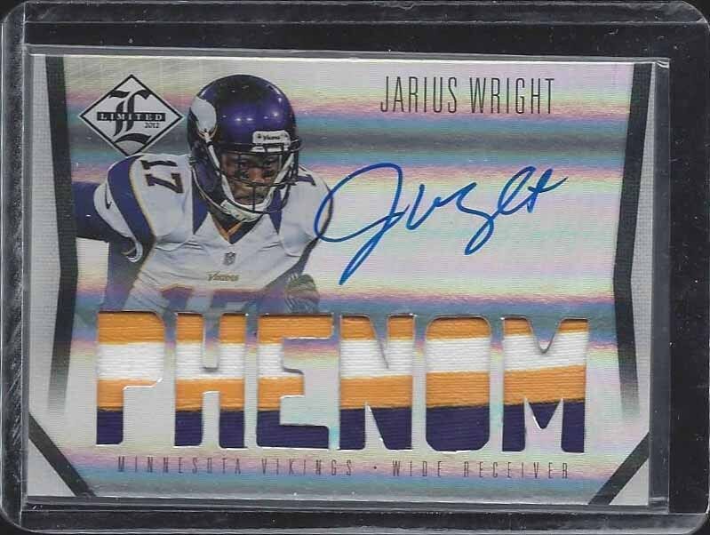 JARIUS WRIGHT 2012 LIMITED PHENOM 2 COLOR JUMBO PATCH ON CARD AUTO RC #D /299