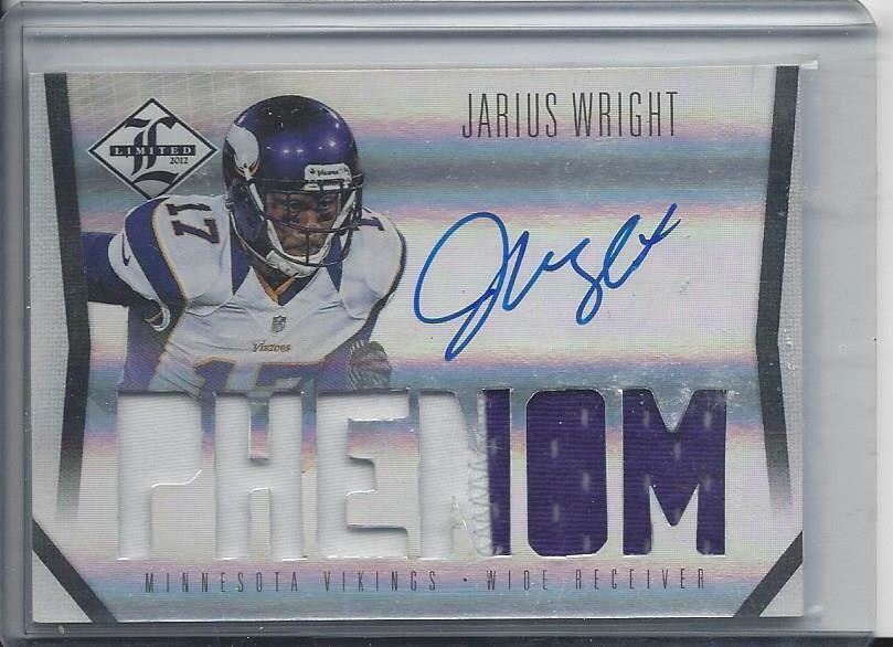 JARIUS WRIGHT 2012 LIMITED PHENOM 2 COLOR JUMBO PATCH ON CARD AUTO RC #D /299