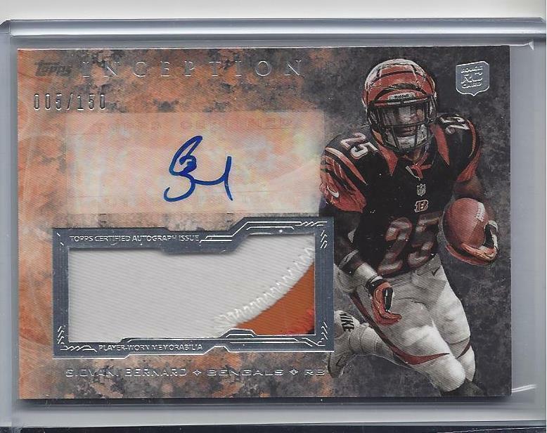 GIOVANI BERNARD 2013 TOPPS INCEPTION RPA 3 COLOR PATCH AUTO RC #D /150