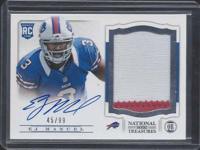 E.J. MANUEL 2013 NATIONAL TREASURES RPA JUMBO 2 COLOR ROOKIE PATCH AUTO RC /99