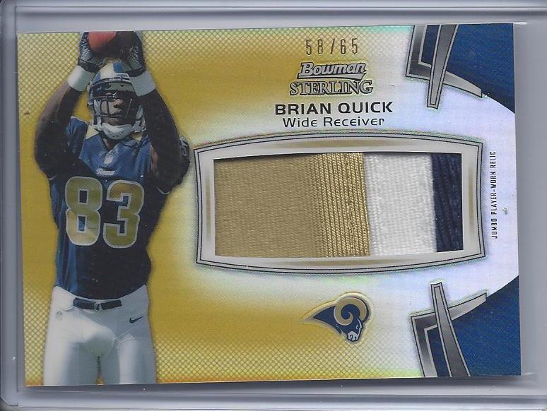 BRIAN QUICK 2012 BOWMAN STERLING GOLD REFRACTOR 3 COLOR RAMS PATCH RC #D 58/65