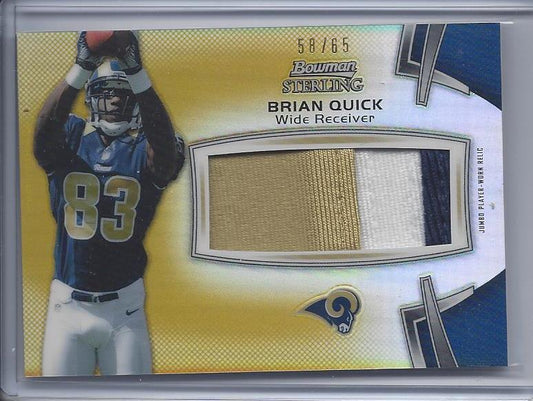 BRIAN QUICK 2012 BOWMAN STERLING GOLD REFRACTOR 3 COLOR RAMS PATCH RC #D 58/65