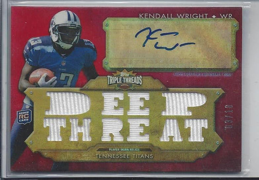 KENDALL WRIGHT 2012 TOPPS TRIPLE THREADS DEEP THREAT 10 PIECE JERSEY AUTO RC /18
