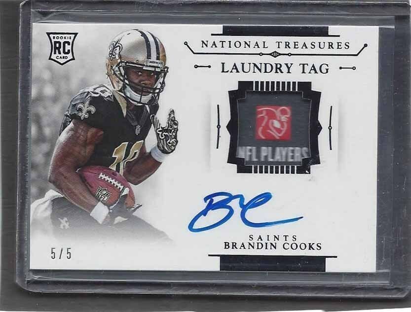 BRANDIN COOKS 2014 NATIONAL TREASURES LAUNDRY TAG PATCH ON CARD AUTO RC #D 5/5