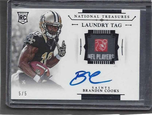 BRANDIN COOKS 2014 NATIONAL TREASURES LAUNDRY TAG PATCH ON CARD AUTO RC #D 5/5