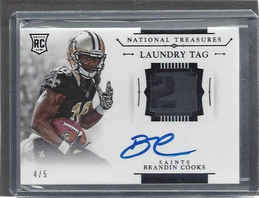 BRANDIN COOKS 2014 NATIONAL TREASURES LAUNDRY TAG PATCH ON CARD AUTO RC #D 5/5