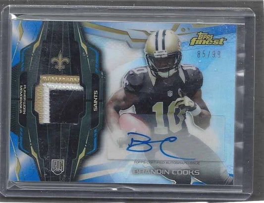 BRANDIN COOKS 2014 TOPPS FINEST BLUE REFRACTOR RPA 3 COLOR PATCH AUTO RC #D /99