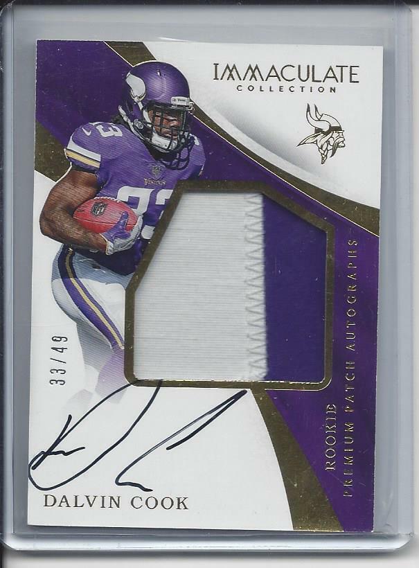 1/1 DALVIN COOK 2017 IMMACULATE RPA PREMIUM JUMBO PATCH AUTO RC #D 33/49 JSY #33
