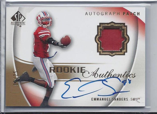 EMMANUEL SANDERS 2010 SP AUTHENTIC GOLD RPA ROOKIE PATCH ON CARD AUTO RC #D 3/25