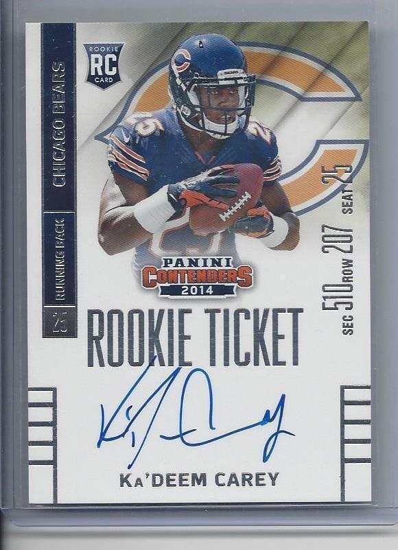 KA'DEEM CAREY 2014 PANINI CONTENDERS BEARS ROOKIE TICKET ON CARD AUTO RC #223