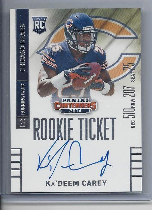 KA'DEEM CAREY 2014 PANINI CONTENDERS BEARS ROOKIE TICKET ON CARD AUTO RC #223