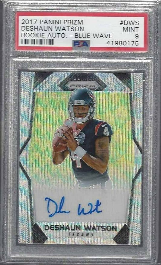 DESHAUN WATSON 2017 PANINI PRIZM BLUE WAVE PRIZMS AUTO RC #D 145/149 PSA 9 MINT