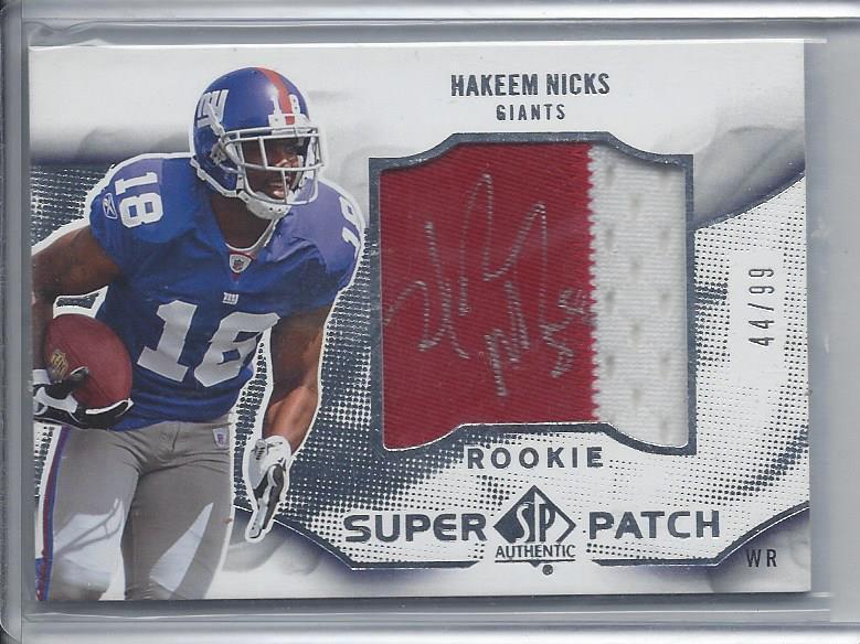 HAKEEM NICKS 2009 SP AUTHENTIC SUPER PATCH ON PATCH AUTO RC #D 44/99