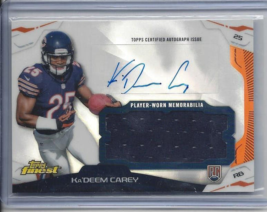 KA'DEEM CAREY 2014 TOPPS FINEST REFRACTOR JUMBO BEARS JERSEY AUTO RC
