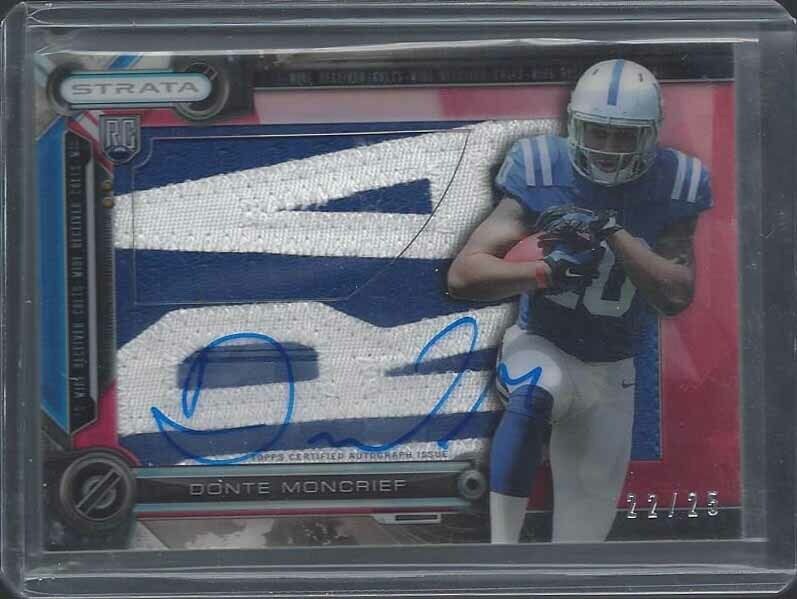 DONTE MONCRIEF 2014 TOPPS STRATA CLEAR CUT RED JUMBO 2 CLR PATCH AUTO RC #D 9/25